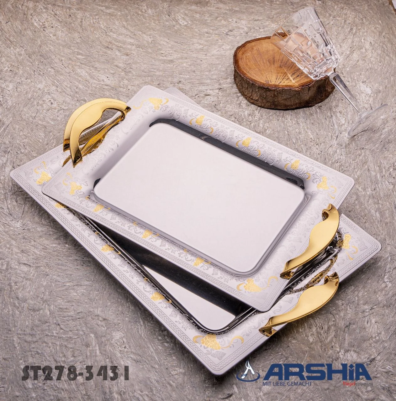 طقم صنيه تقديم مستطيل 2قطعه 18علي 10-منتجات ارشيا - مصر