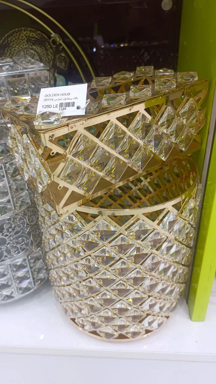 طقم باسكت وعلبه منديل كرستال مدهب-منتجات ارشيا - مصر