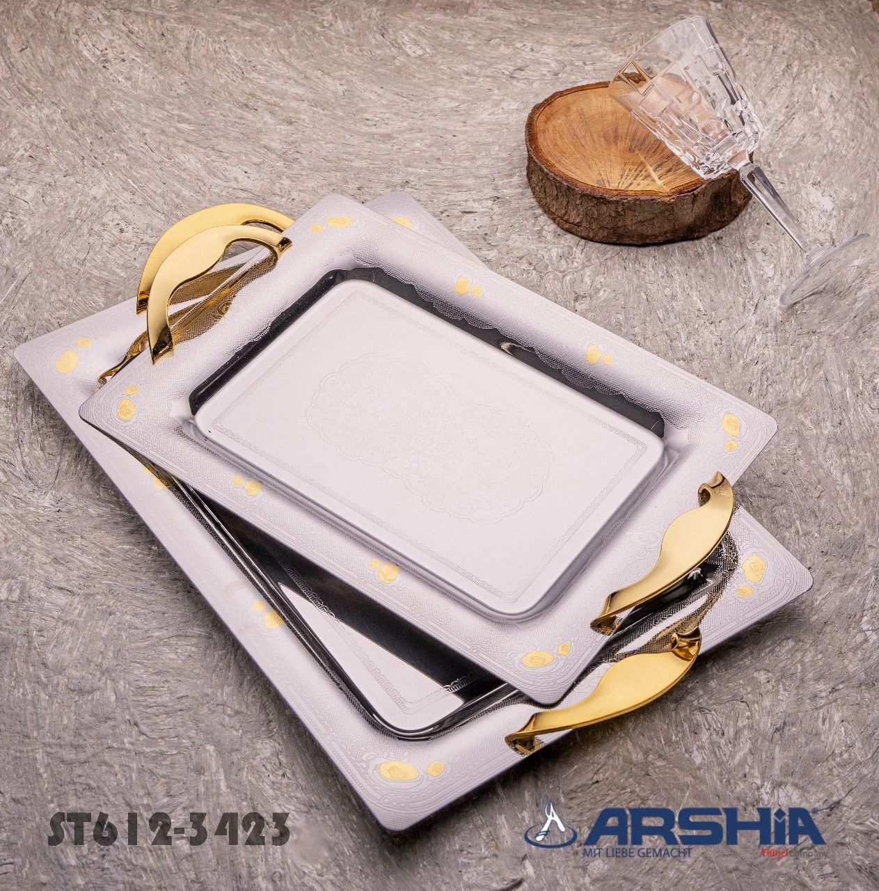 طقم صنيه تقديم مستطيل 2قطعه 18علي 10-منتجات ارشيا - مصر